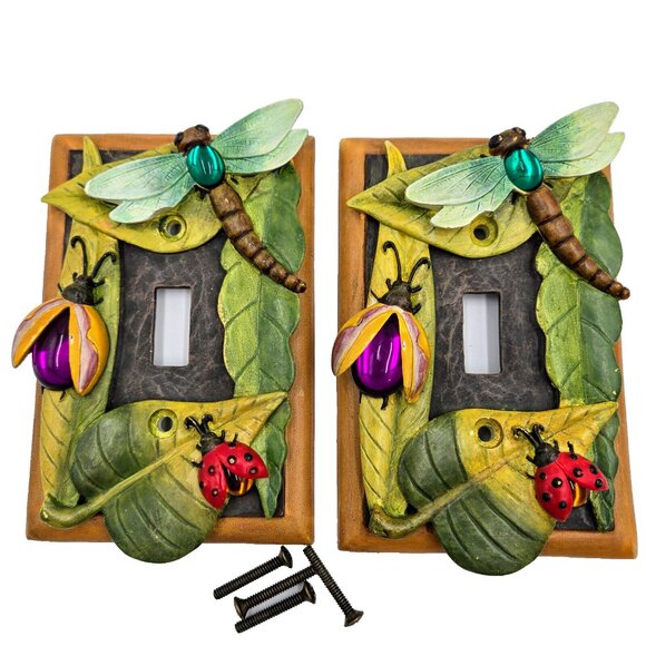 Light Switch Covers With Dragonfly Ladybug And Beetle Jewel Whimsical Read - Picture 1 of 8